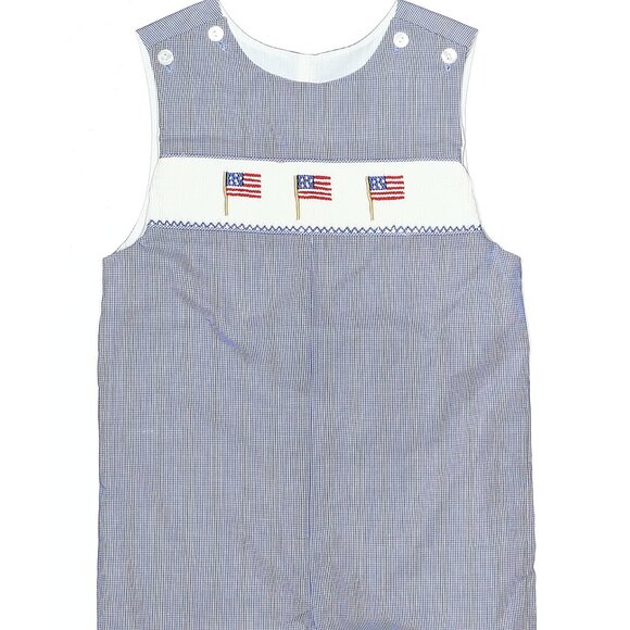 Petit Bebe smocked American Jon Jon 24Mmonth gingham blue white flag one piece
